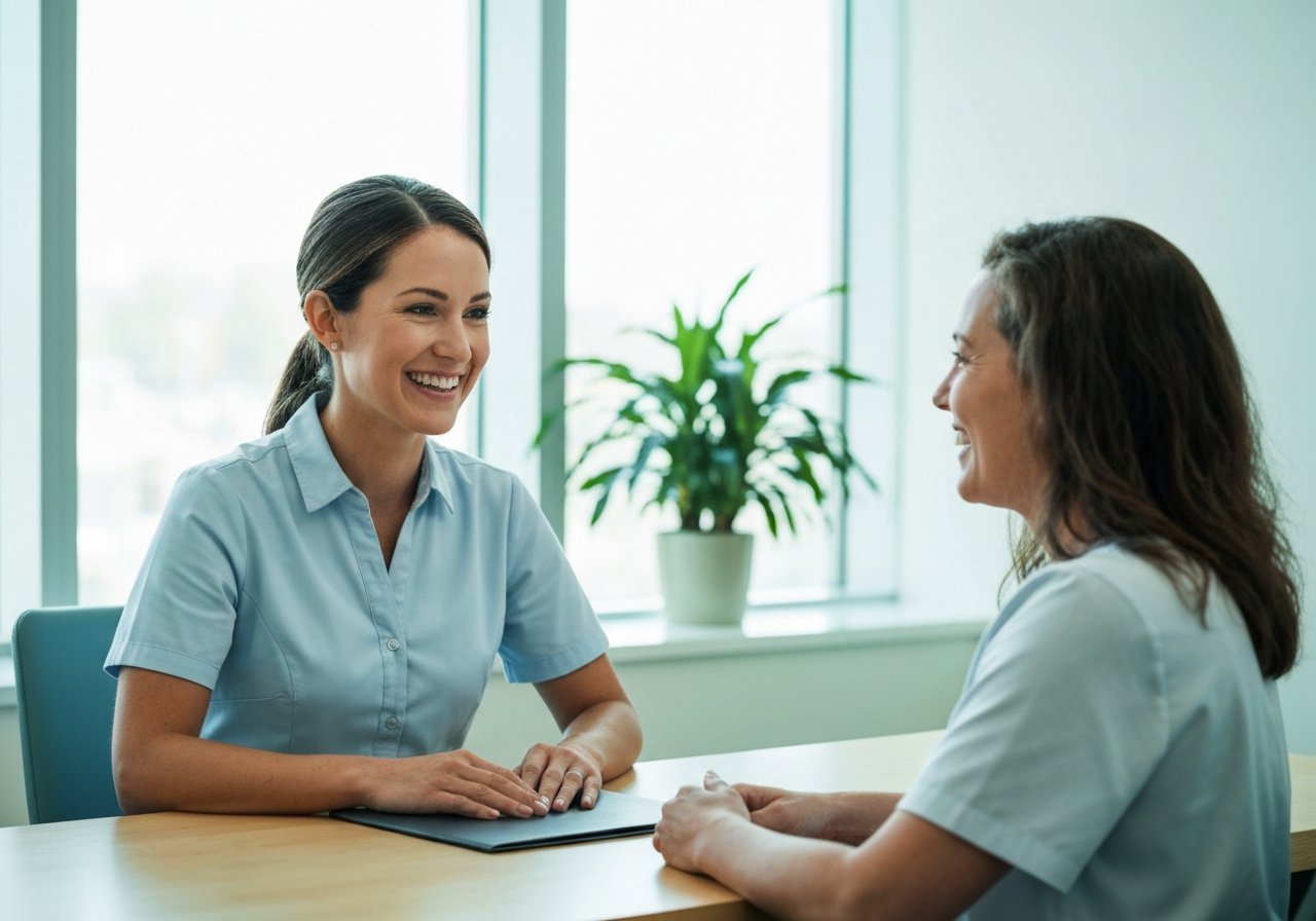 Caring dental team working with teen patient