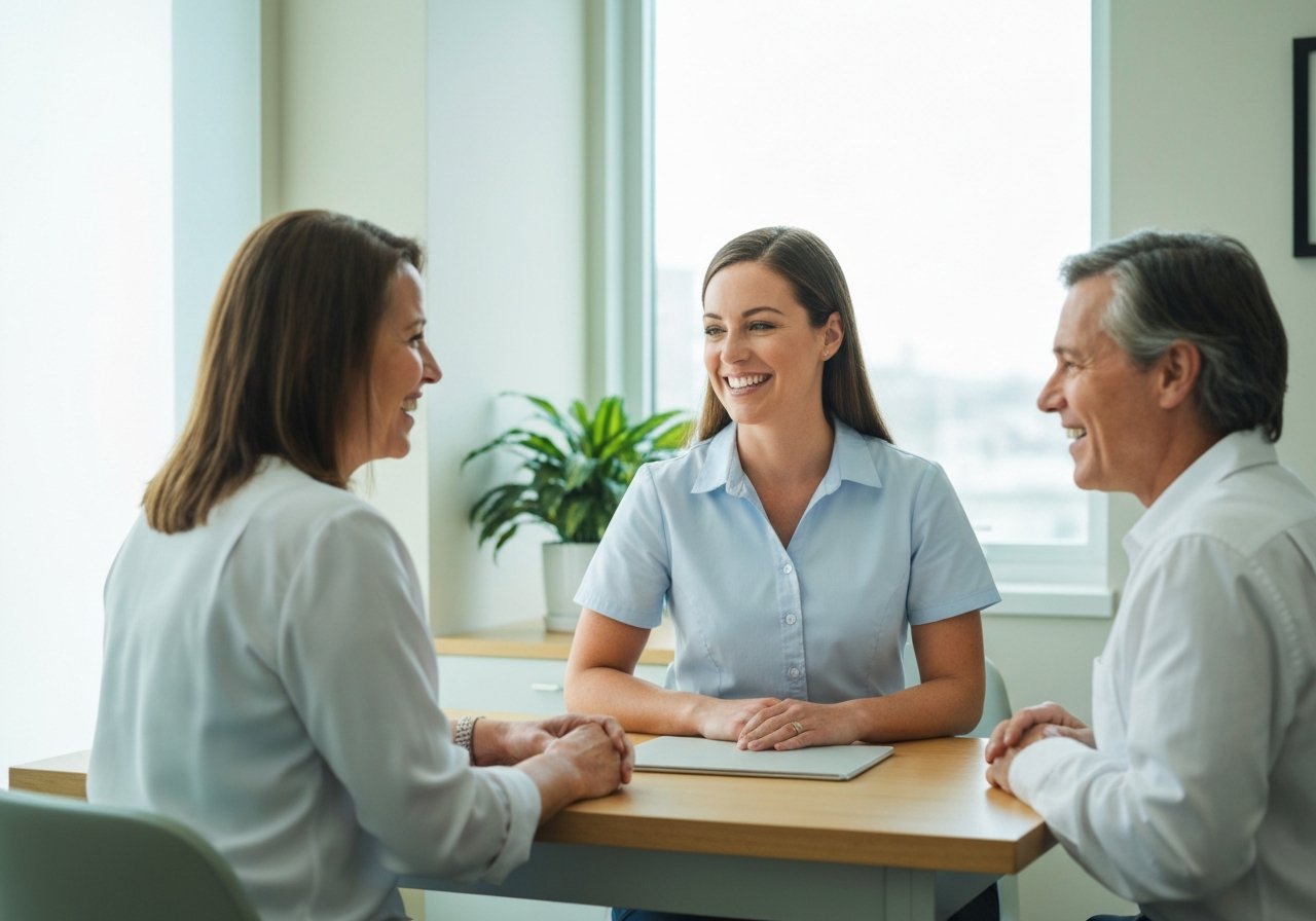 Cosmetic dentist reviewing porcelain veneer shade options with patient