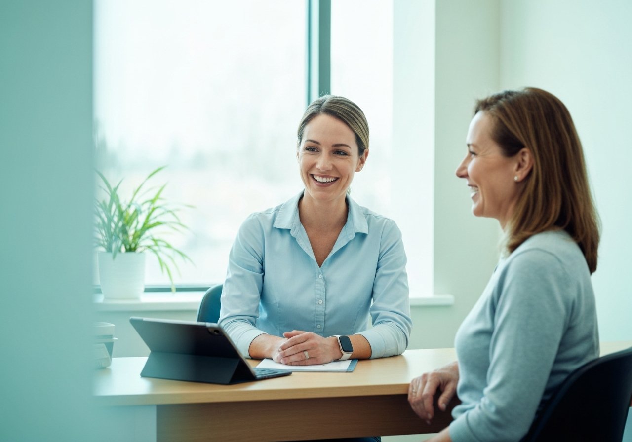 Caring cosmetic dentist discussing smile makeover with patient